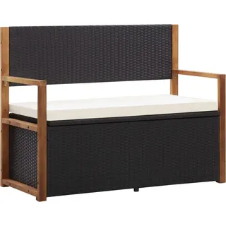 Bank mit Stauraum 115 cm Poly Rattan Massivholz Akazie Schwarz - Schwarz