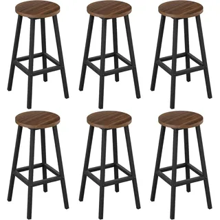 Klihome Barhocker rund, mit Metallgestell, Fußstütze, für Bar Kücheninsel Esszimmer, Dunkle Eiche - Braun