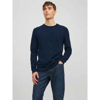 Rundhalspullover JACK & JONES "JJEBASIC mit Rundhals, ideal für Job und Freizeit", Herren, Gr. XS, blau (navy blazer), Feinstrick, Obermaterial: 100% Baumwolle, schmal hüftlang, Rundhals, Bündchen, Pullover Rundhalspullover, unifarben, modisch, slim fit, Baumwolle, Rundhals