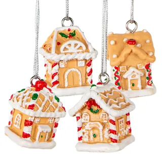 Logbuch-Verlag 4 kleine Anhänger für den Weihnachtsbaum Baumschmuck Lebkuchenhaus zum Aufhängen Weihnachten Deko Miniatur 3 cm