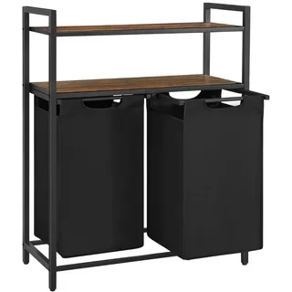 Calicosy Wäschebehälter mit 2 Fächern à 46L und 2 Regalen , Holzwerkstoff , 33x92x73 cm , Haushalt & Kleinelektro, Wäschepflege, Wäschekörbe & Wäschetonnen
