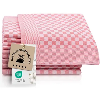 ZOLLNER 10er Set Geschirrtücher Baumwolle in 46x70 cm - super saugstarke und robuste Küchentücher – waschbar bis 60°C – in rot kariert - Gastronomiequalität - Oeko Tex® Zertifiziert