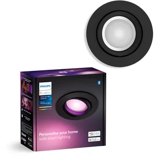 Philips Hue White & Color Ambiance Centura runde Einbauspots 1er Pack (1.050 lm), dimmbare Deckenlampen mit 16 Mio. Farben, smarte Lichtsteuerung über Sprache und App, schwarz, neue Generation
