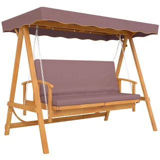 Outsunny 2 in 1 Hollywoodschaukel mit Liegefunktion 236x130x181 cm Braun | 3-Sitzer Gartenschaukel aus Holz, Holzschaukel mit Sonnendach Sitzauflage, Schaukelbank bis 330kg, für Garten, Terrasse