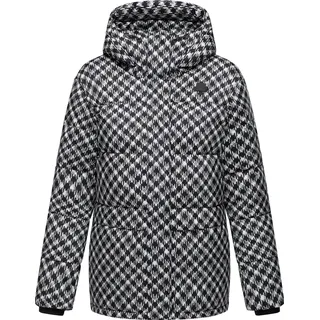 Ragwear Steppjacke "Steppjacke Wikesh Print" mit Kapuze Wasserdichte Damen Winterjacke mit Hahnentritt-Muster, schwarz