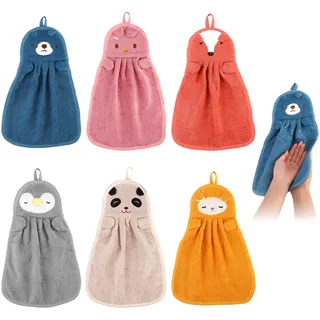 6-teiliges Set Kinder Hand Handtuch mit Aufhängerschlaufe, Kinder Handtuch Tier Kinderhandtuch Set 36 X 23 cm, Mikrofaser Absorbierende Handtücher zum Baden, Händewaschen und Reinigen Im Haushalt