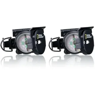 National Geographic Kompass mit schwimmend gelagerter 360° Skala, Nordpfeil, Befestigungs-Öse und Visierdraht/-Spalt zum Anpeilen von Landobjekten, schwarz (Packung mit 2)