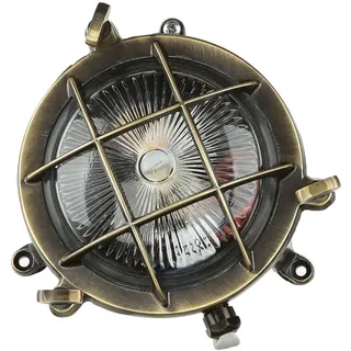 Licht-Erlebnisse Außenlampe Messing Glas E27 Rund Ø14cm Wandleuchte SERIFOS