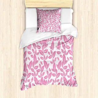 ABAKUHAUS Blumen Bettbezug Set, Große rosa Blumen-Blätter auf weißem Hintergrund-Rosen-Blumenblatt-Frühlings-Natur-Muster, 135 x 200 cm + 80 x 80 cm, Pale Pink Weiß - Rosa, Weiß