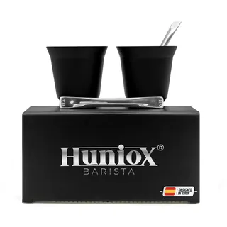 Huniox® 2 X 80 Ml | Espresso- & Mokkatassen – Espressotassen Set – Espressolöffel – Kaffee Tassen Sets – Espresso Tasse - Tassen Schwarz | Inklusive 2 Designlöffel (Onyx, 80 Ml)