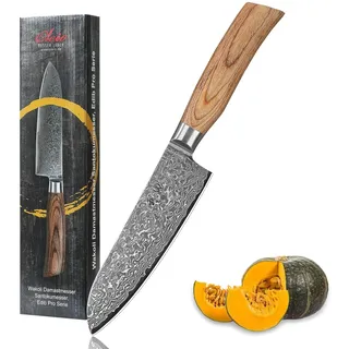 Wakoli EDIB Pro Santoku Messer aus echtem Damaststahl (VG10 Kern) 16 cm Klinge – Scharfes Damast Küchenmesser und präzises Kochmesser für alle Schnitte – Damastmesser mit Pakkaholzgriff in Geschenkbox