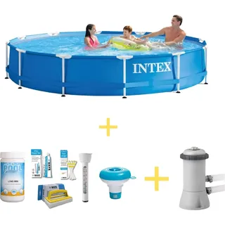 Intex Metal Frame Pool - 366 x 76 cm - WAYS Wartungspaket & Filterpumpe - Blau