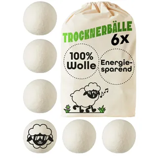 Praknu Trocknerbälle Wolle für Wäschetrockner 6er Set - Weiche, Flauschige Wäsche - 100% Öko Schafwolle - Energie sparen - Ideal für Daunen - Wool Dryer Balls aus Schafwolle