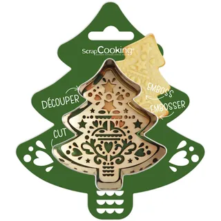 ScrapCooking - Ausstechformen + Prägeschablone, Holz, Tannenholz – Ausstechform Weihnachten aus Edelstahl für Relief Kekse – Backform Zubehör sandgestrahlt – 2092