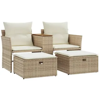 vidaXL Gartensofa 2-Sitzer mit Hockern Beige Poly Rattan - Beige