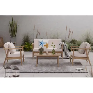 Ambia Garden Gartenset , Beige, Teakfarben , Holz, Textil , 4-teilig , Akazie , massiv , Füllung: Komfortschaum,Komfortschaum , 130x72x90 cm , Gartenmöbel, Gartengarnituren, Gartenmöbel-Sets