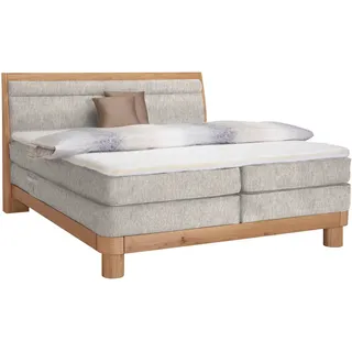 Valnatura Boxspringbett , Eichefarben, Beige , Textil , Eiche , vollmassiv , H2 , 7-Zonen , 160x200 cm , Reach, Made in EU, FSC Mix , gepolstertes Kopfteil, Federkernmatratze, Stoffauswahl, Topper durchgehend, in verschiedenen Größen erhältlich, Matratze in verschiedenen Härtegraden erhältlich , Holzmöbel, Holzbetten, Boxspringbetten Holz