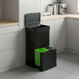 Sensor Mülleimer ‘Venna’ Edelstahl mit 3 Fächern Schwarz 72 L - Schwarz