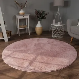 Paco Home Fellteppich »Kunstfell Soft 380« rund 14 mm Höhe Langflor, Kuschelteppich - besonders weich, Uni-Farben, pink