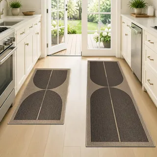 Capslpad Küchenteppiche 2 Stück, rutschfeste Schmutzfangmatte Küchenmatten, Waschbar Küchenläufer Jute Aussehen Teppichläufer Flur Absorbierende Küchen Läufer für Küche, Flur, Waschküche