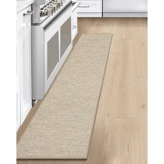 LEKEEPGO Küchenteppich Waschbar rutschfest 43x200cm, Küchenläufer rutschfest, Küchen Teppiche, Waschbarer Teppich Läufer Flur, Saugfähig Teppichläufer für Küche, Flur, Waschküche, Beige