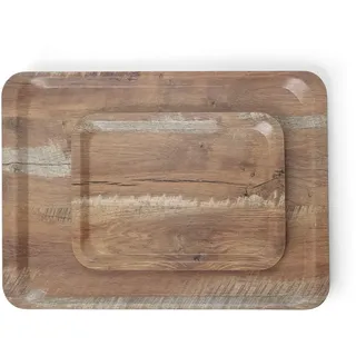 HENDI Serviertablett, AmberBox, Schock- und bruchfest, flachem Rand, Gastro Tablett, Tablett, 240x340mm, Melamin, Holz dunkel