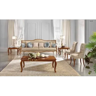 Sofagarnitur 6tlg. Klassische Möbel Sofa Sessel Beistell Tisch Couchtisch Holz - Beige