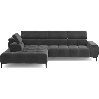 DOMO-HOME Ecksofa PLAZA L mit Elektrischer Sitzverstellung 300x216cm | U-Form Sofa mit Verstellbaren Kopfstützen | Hochwertiger Polsterung | Farbe schwarz Matt velvet | Rechts - Schwarz