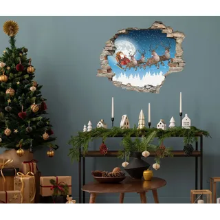 Queence 3D-Wandtattoo »Der Weihnachtsmann am Himmel« selbstklebender Wandsticker Weihnachten, blau