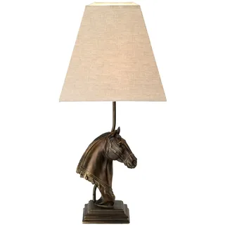 Tischlampe E27 Pferd Büste Resin Jute Bronze Antik 38 cm Nachttischleuchte
