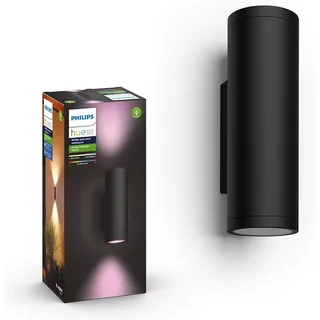 Philips Hue Appear Colour Smart Outdoor LED Wandleuchte (1.180 lm), dimmbare Außenleuchte für das Hue Lichtsystem mit 16 Mio. Farben, smarte Lichtsteuerung über Sprache oder App, schwarz, 1er Pack