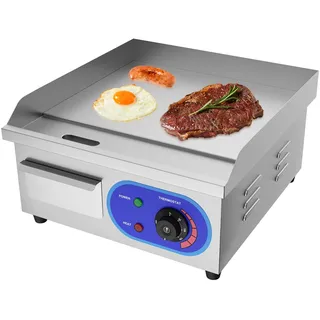 TAIMIKO Elektrischer Grill, Edelstahl, Tischgrill, professionell, 220 – 240 V, 1500 W, Grillplatte aus Eisen, glatte Oberfläche, Spritzschutz (35,5 x 30 cm)
