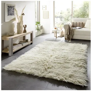 THEKO Wollteppich »Flokos 2« rund 70 mm Höhe original griechischer Flokati, Hochflor, Uni Farben, reine Wolle, beige