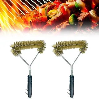 Messing Grill Grillbürste 2 Stück 30.5cm Grill Reinigungsbürste mit PP Wärmedämmung Griff Dreieckig 360° Reinigung Messingborsten Grill-Zubehör für Grillrost,Holzkohlegrill,Kugelgrill,Gasgrill