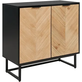 BELIANI Sideboard Schwarz und helles Holz MDF Holzfurnier 2 Türen mit Einlegeböden Skandinavisches Schlafzimmer Aufbewahrungslösung - Schwarz, Braun
