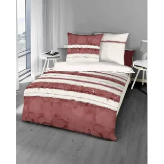 Kaeppel Mako Satin Bettwäsche Streifen Aquarello Rubin 155x220 cm + 80x80 cm - Rot