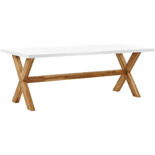 Beliani Gartentisch Faserzement weiß/heller Holzfarbton 200/100 cm Olbia , Stein , Quadratisch , 100x75x200 cm , Gartenmöbel, Gartentische