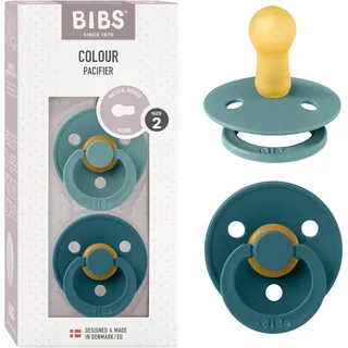 BIBS Colour Schnuller 2er-Pack, BPA-frei, Kirschform Nippel. Naturkautschuk/Latex, Hergestellt in Dänemark, Größe 2 (6-18 Monate), Island Sea/Forest Lake