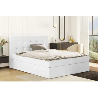 kaiser möbel Boxspringbett mit matratze und bettkasten, Schlafbett LUDANO 140 cm x 200 cm stoff Cayenne Weiß H3 - Weiß