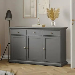 Dmora - Kommode Frederique, Wohnzimmerbuffet, Wohnzimmer-Sideboard, Moderne Küchen-Speisekammer, 144x46 h92 cm, Grau