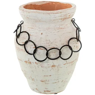 DRW Tischvase aus Keramik mit Metallringen in Schwarz-Weiß, 20,5 x 20 x 25,5 cm