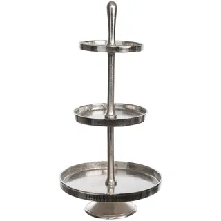 Brandsseller Etagère 3-stöckig aus Aluminium 70 cm hoch – Dekorative Servieretagère mit Knauf – Vintage-Stil – Metallständer für Kuchen, Obst, Deko – Silberfarben