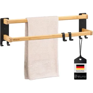 eluno Handtuchhalter, Metall schwarz mit Bambus , Schwarz , Holz , 64.5x18x12 cm , Badezimmer, Badezimmerausstattung, Handtuchhalter