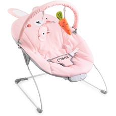MoMi GLOSSY Babywippe für Babys bis 9 kg weiche Polsterung Metallrahmen AntirutschFüßchen Haltegurt Abmessungen 58 x 49 x 53 cm Sensorisches Modul für kreative Kinderförderung, Bunny