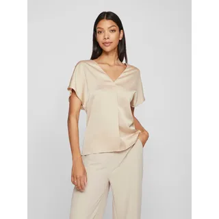 Vila V-Shirt »VIELLETTE V-NECK S/S SATIN TOP - NOOS«, beige