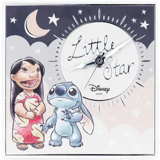 VALENTI & CO. - Disney Lilo und Stitch - Tisch- oder Hängeuhr aus Holz mit silbernen Details - Geschenkidee für Neugeborene oder Taufe - Wanduhr für Kinderzimmer
