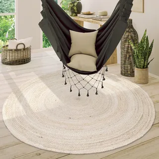 Paco Home Teppich »Viborg 595« rund 13 mm Höhe Jute, Modern, Boho, Handgefertigter Natur-Teppich, weiß