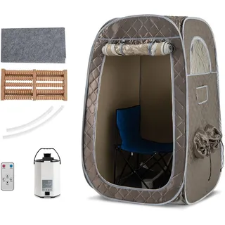 HOMASIS Dampfsauna tragbar, Heimsauna mit Dampfgenerator 3 Liter, Sauna für Zuhause mit Fernbedienung, 9 Temperaturstufen & 9 Timer, Mobiles Saunazelt mit Klappstuhl & Fußmassagegerät (Grau)