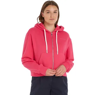 Tommy Hilfiger Damen Sweatshirt mit Reißverschluss Zipper mit Kapuze, Rosa (Bright Cerise Pink), XL