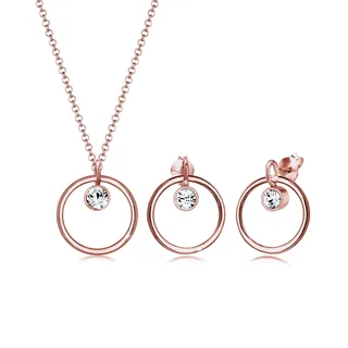 Ohrring und Ketten Set ELLI "Schmuckset Kreis Glas Kristalle Weiß 925 Sterling Silber" Gr. 45, rosa (rosegold), Schmuck_Sets, Damen, Blacklist, Silber 925 (Sterlingsilber), Ohrring und Ketten Set
